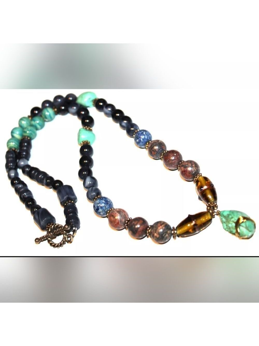 Beautiful Semi Precious Gemstone & Glass Beaded Necklace 24" EUC